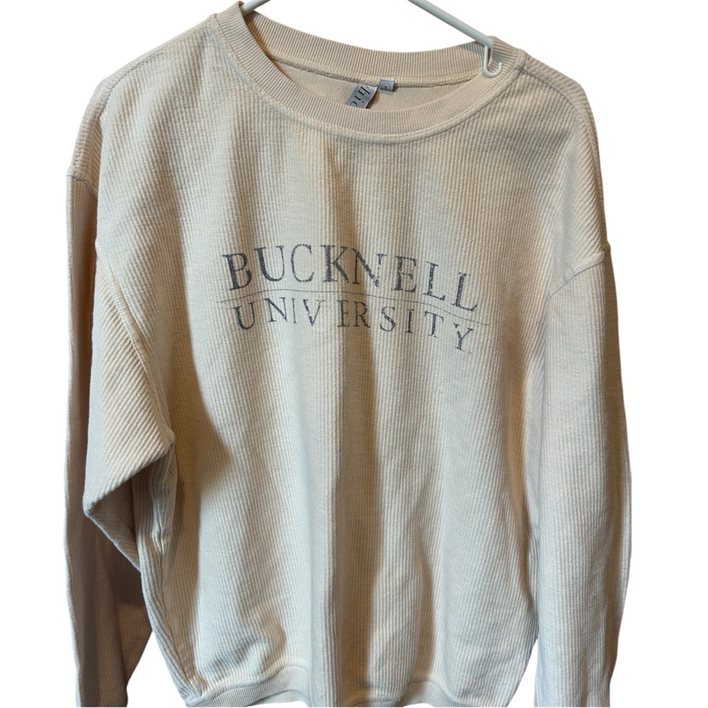 Bucknell Waffle-Knit Cream Crewneck Sweatshirt